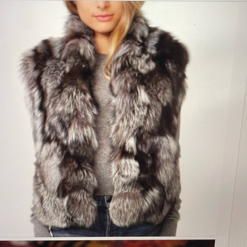 Vince new genuine silver fox fur vest sz M